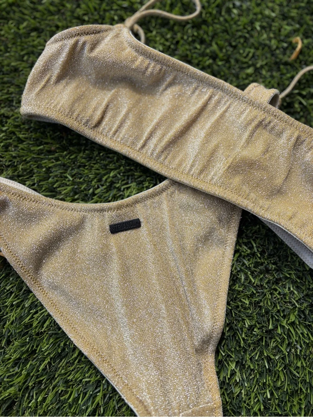Women’s triangl swimwear gold glitter bikini set